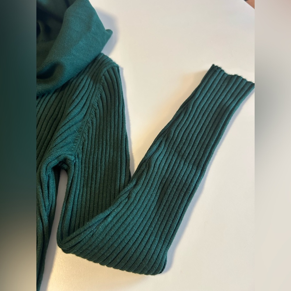 Cowl Neck Ribbed Sweater Dress, Forest Green, soft, lots of stretch, Sz S - Picture 7 of 8